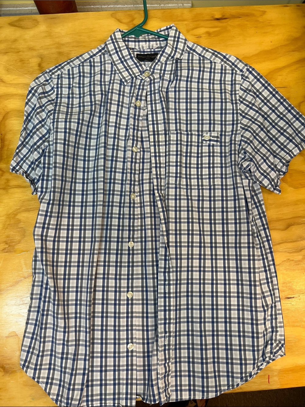 Banana Republic Blue and White Plaid Short-Sleeve Button-Down Shirt